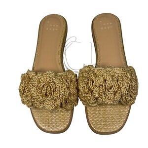 A New Day Womens Gold Crochet Floral Slide Sandals Metallic Rosette Flats Size 9